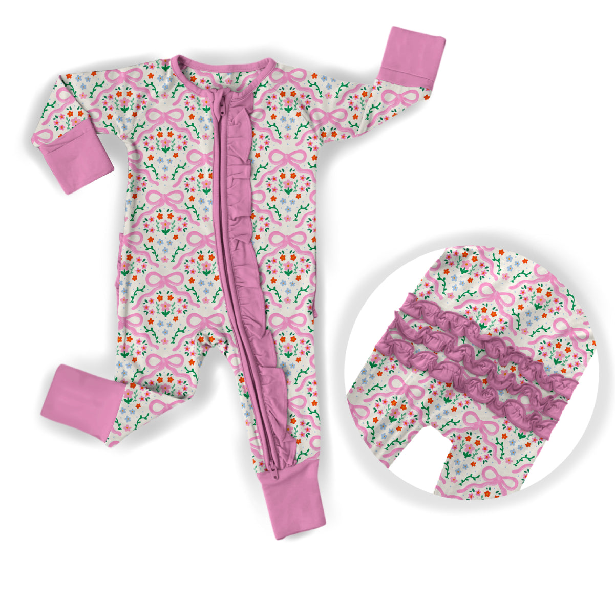 Buds + Bows Ruffle Convertible Footie